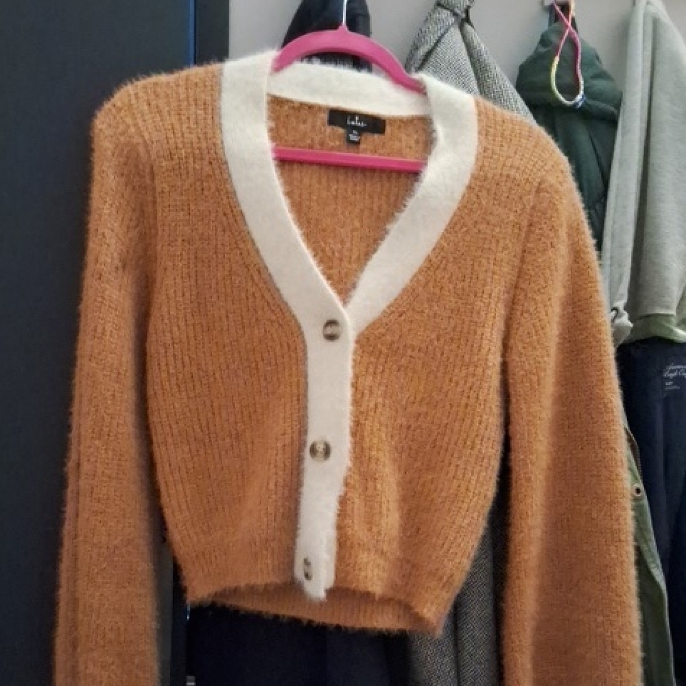 Lulu's Tan and Cream Cropped Cardigan Sweater